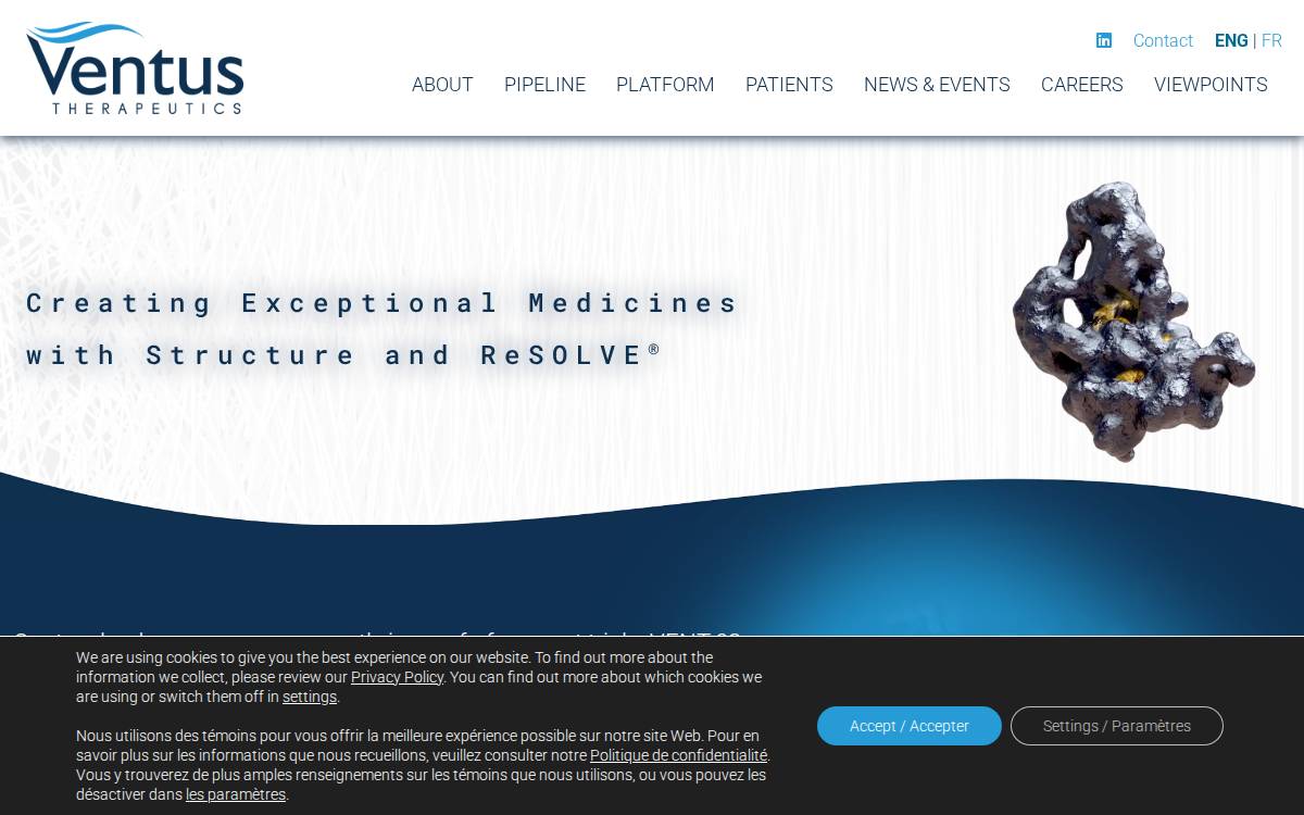 Ventus Therapeutics website preview