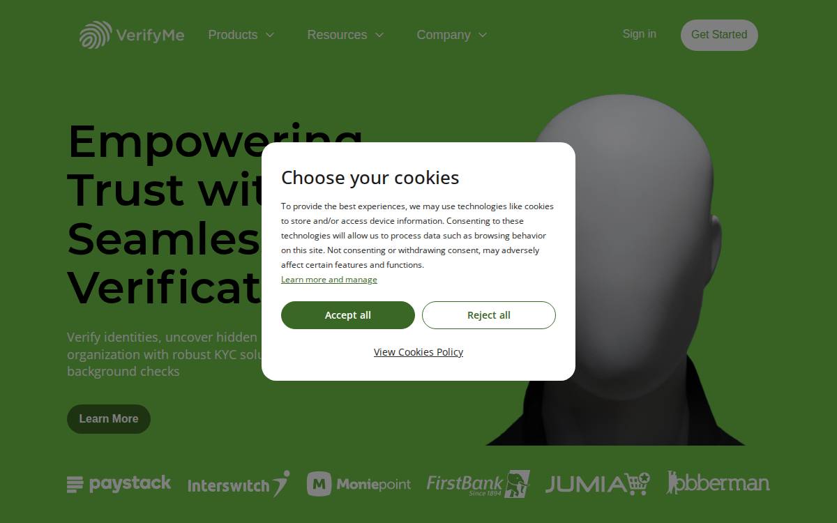 VerifyMe website preview