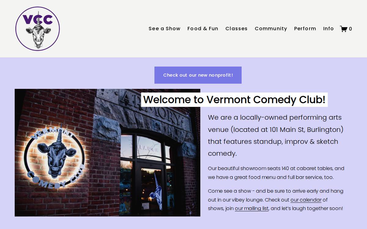 Vermont Comedy Club website preview
