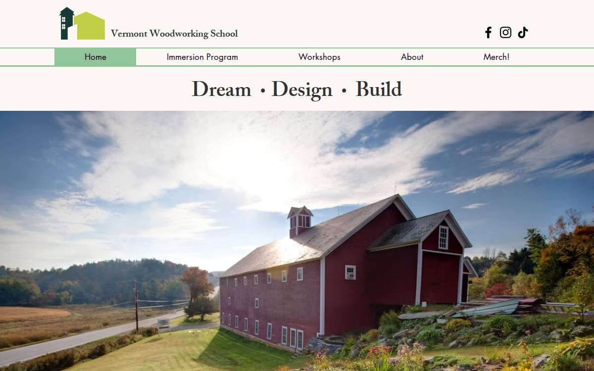 Vermont Woodworking School website preview