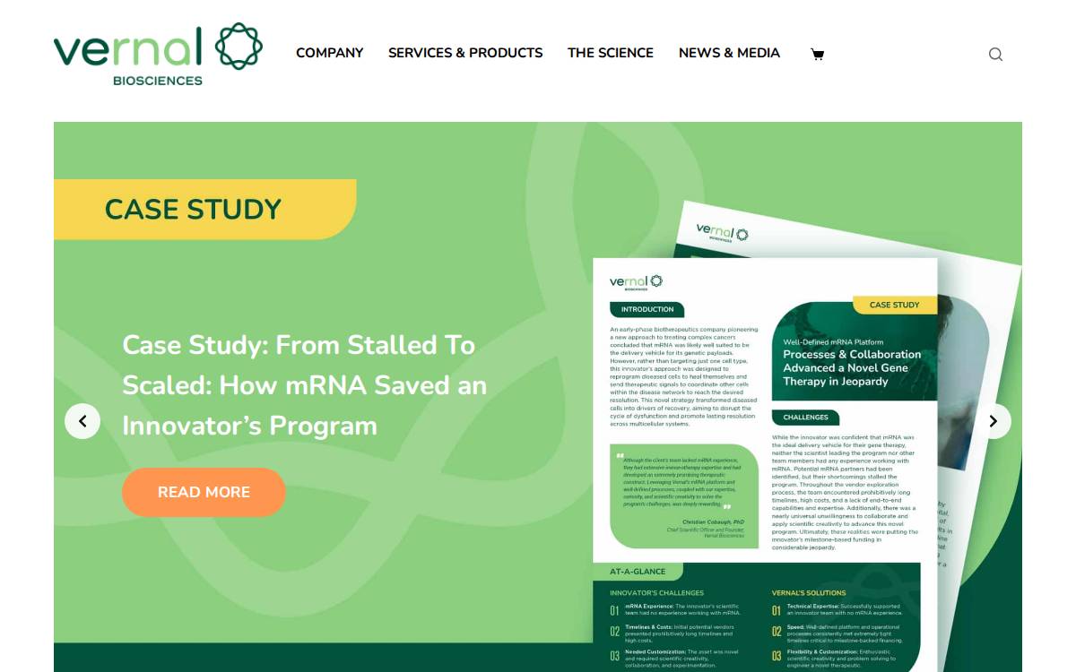 Vernal Biosciences website preview