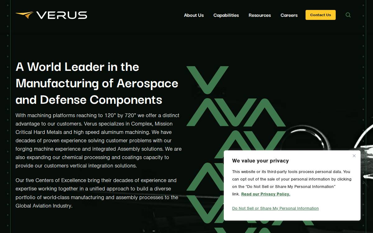 Verusaerospace website preview