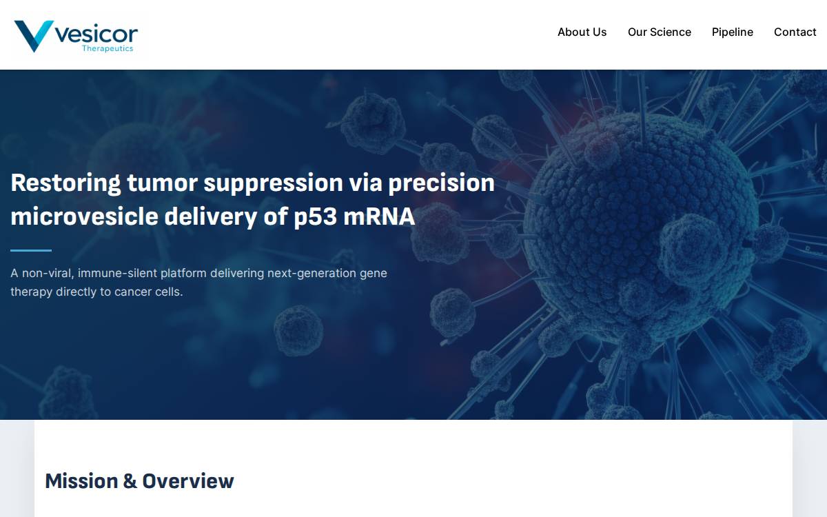 Vesicor Therapeutics website preview