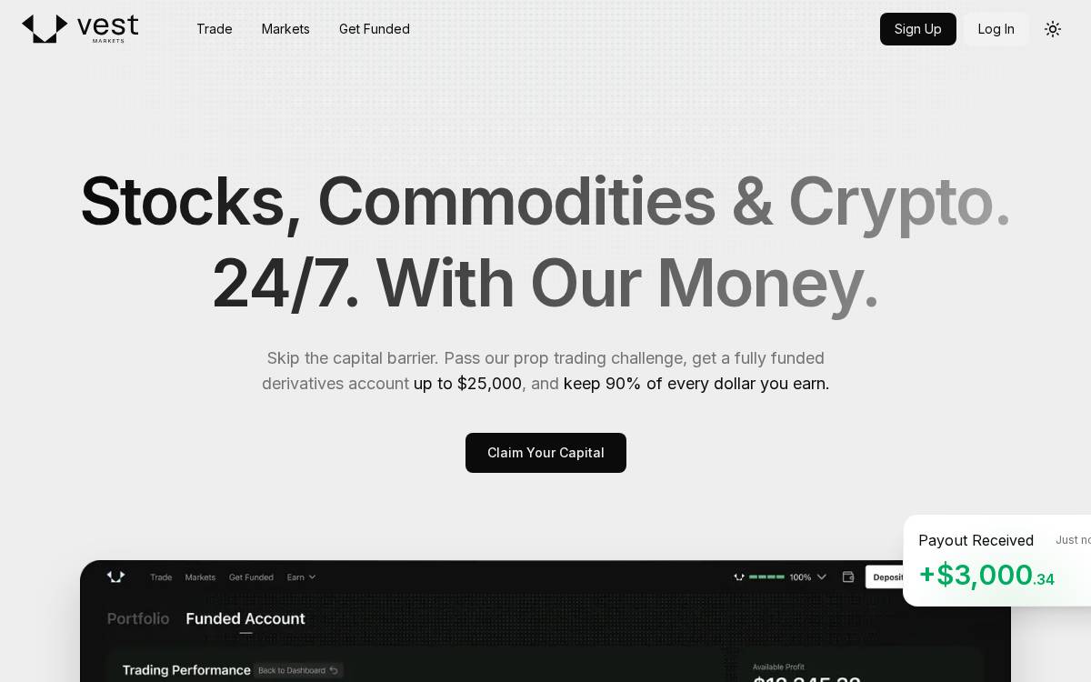 Vest Markets website preview