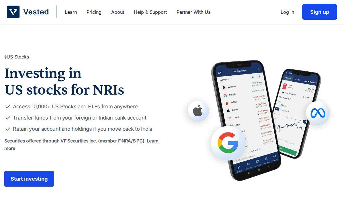 Vested Finance website preview