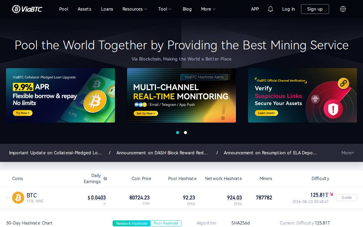 ViaBTC Multi-cryptocurrency Pool website preview