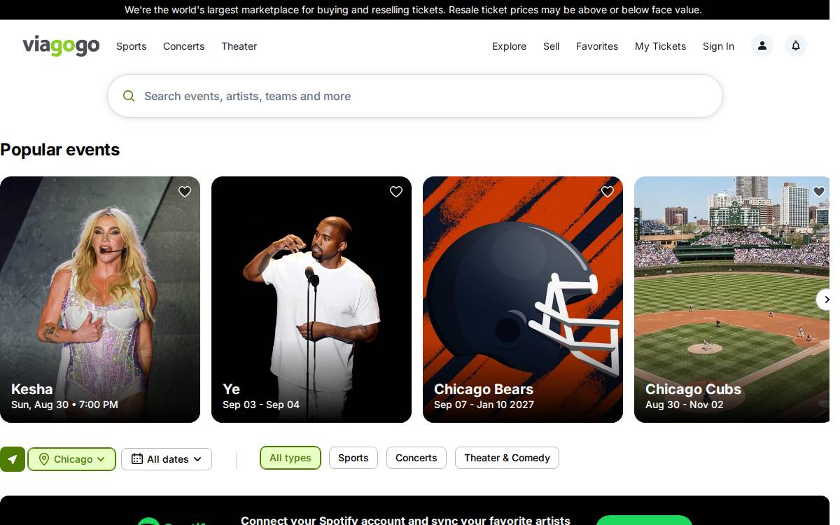 Viagogo website preview
