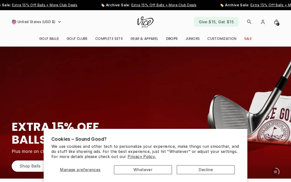 Vice Golf website preview