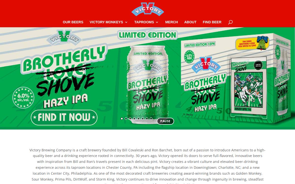Victory Brewing Company website preview