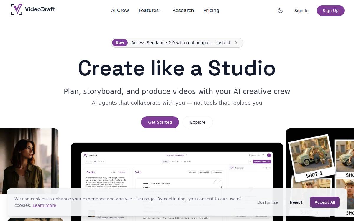 VideoDraft website preview
