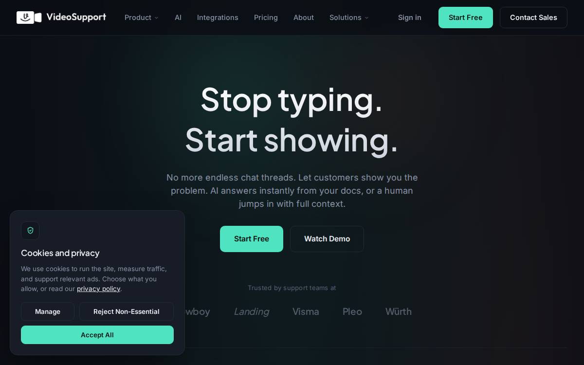 Videosupport website preview