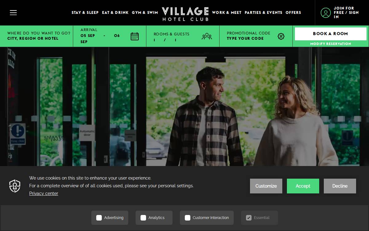 Village Hotels.Co website preview