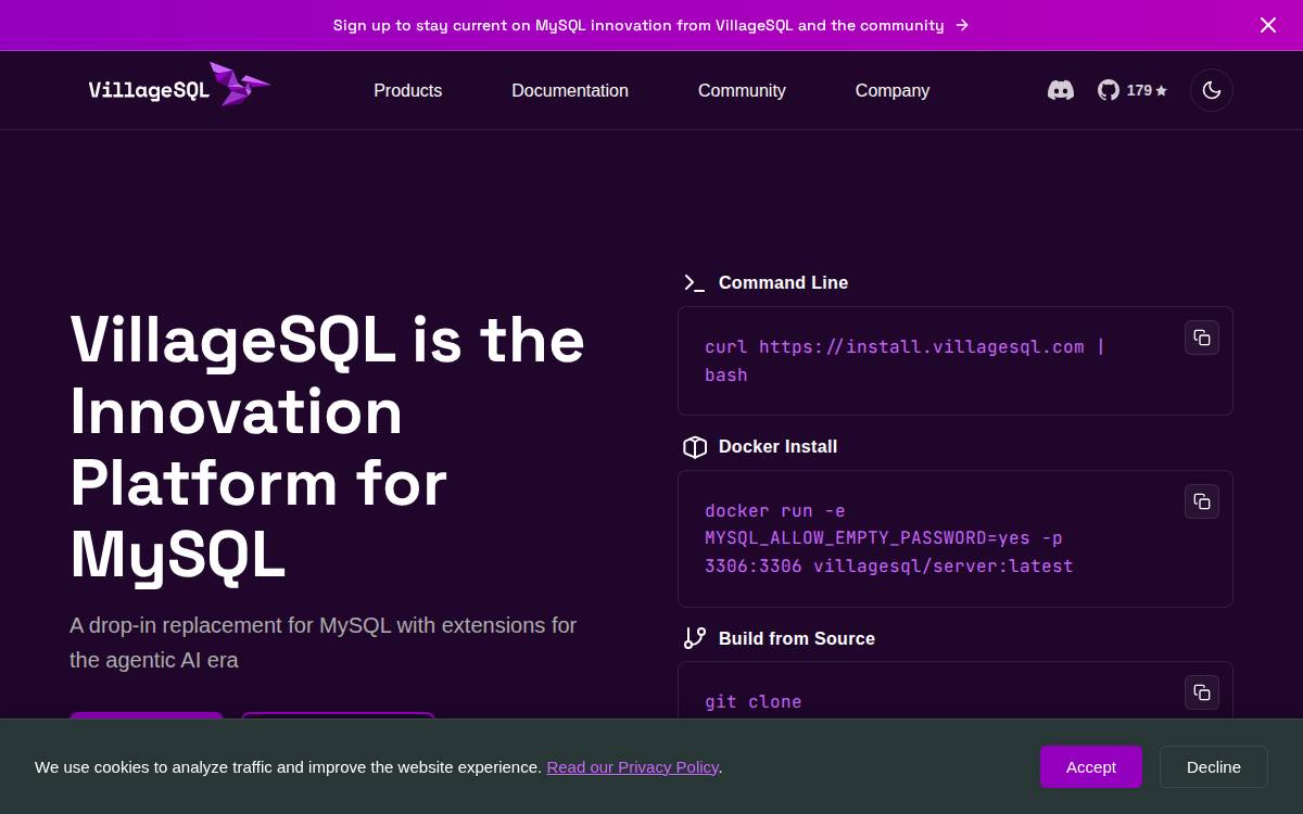 Villagesql website preview