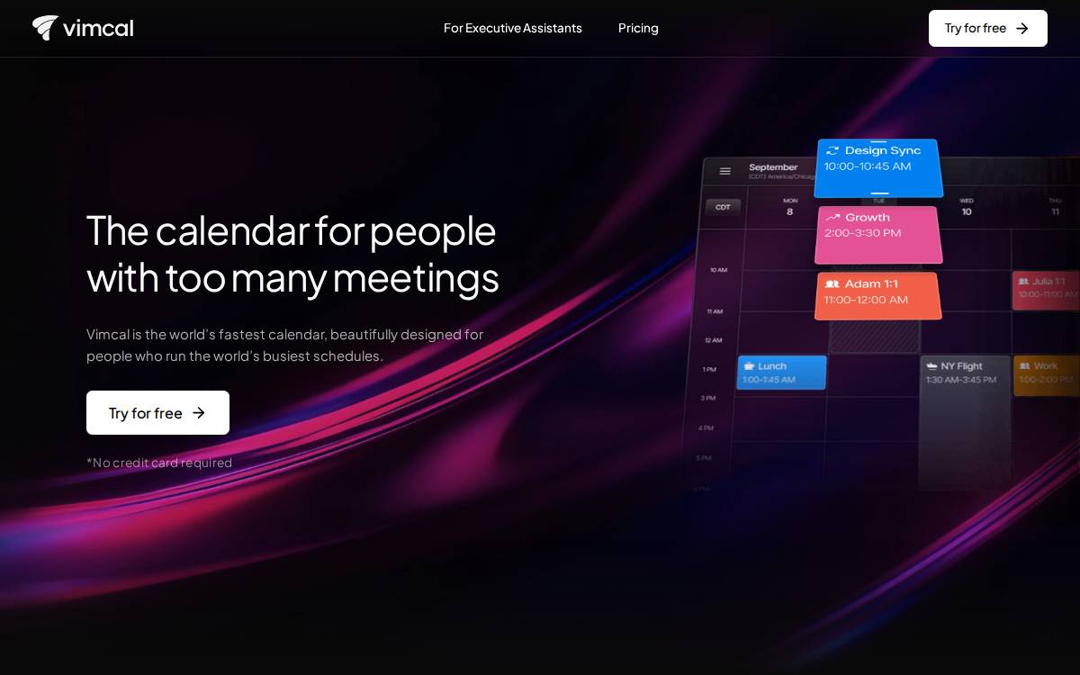 Vimcal website preview