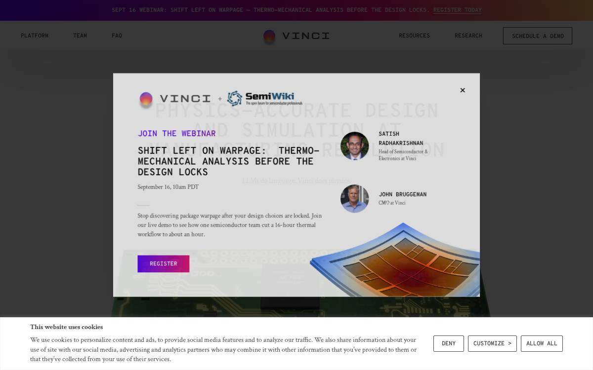 VINCI Co-pilot for mechanical engineers website preview