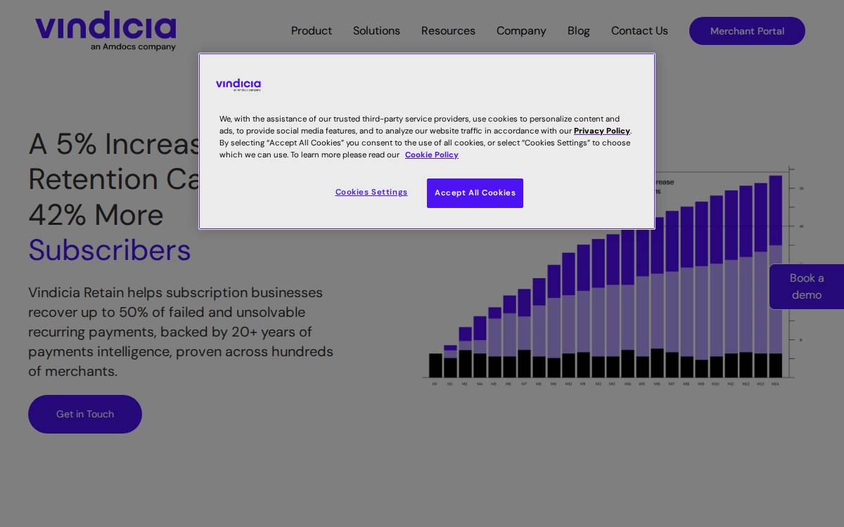 Vindicia website preview