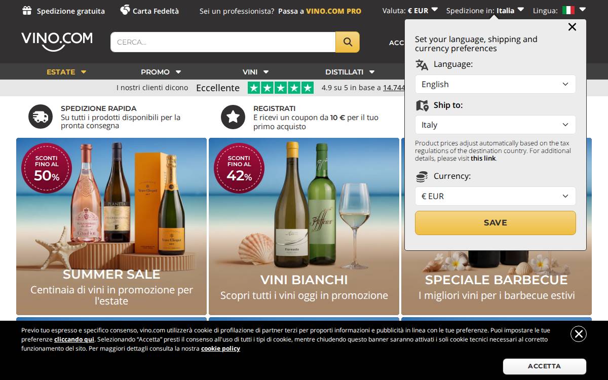 Vino website preview