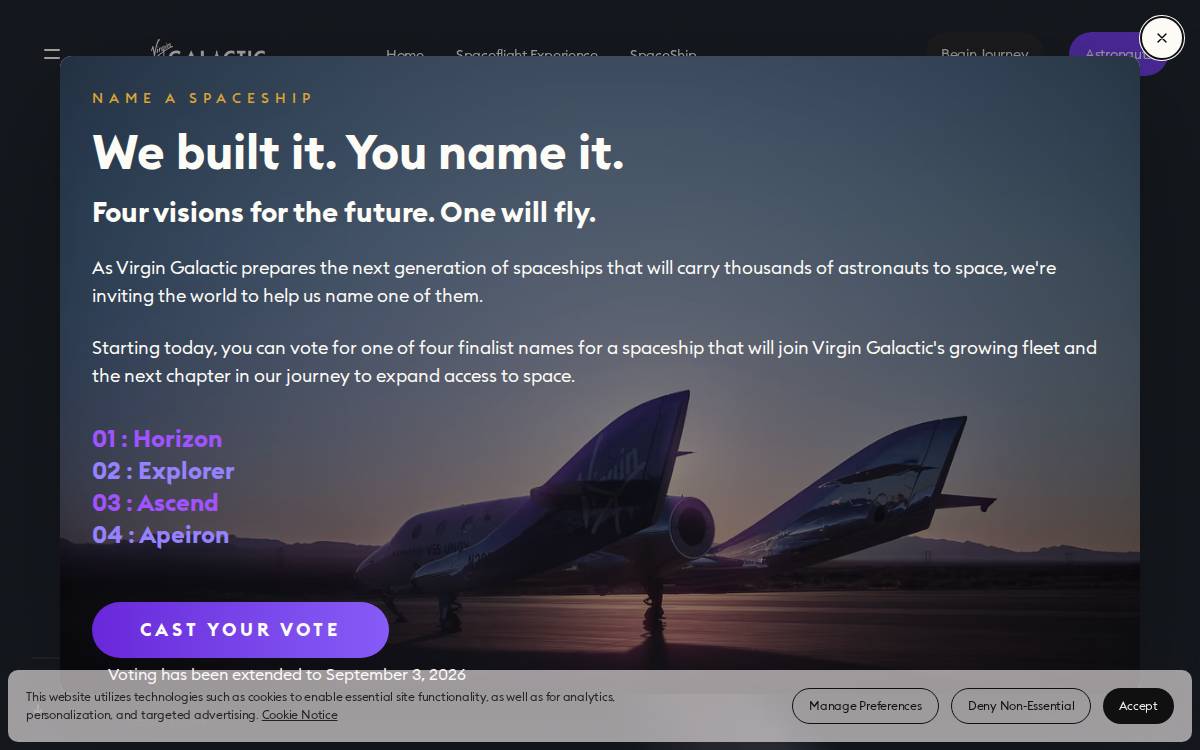 Virgin Galactic website preview