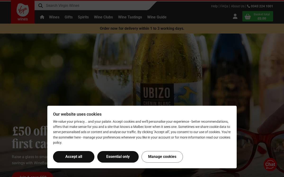 Virgin Wines website preview