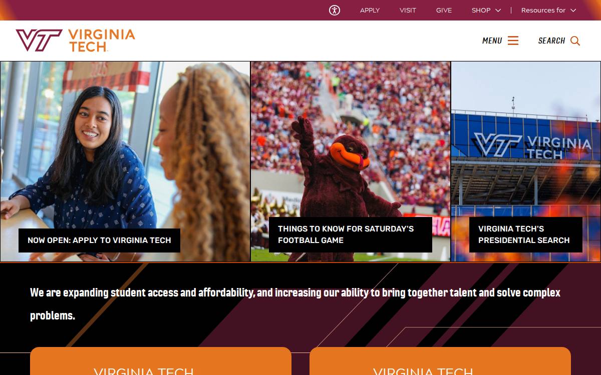 Virginia Tech website preview