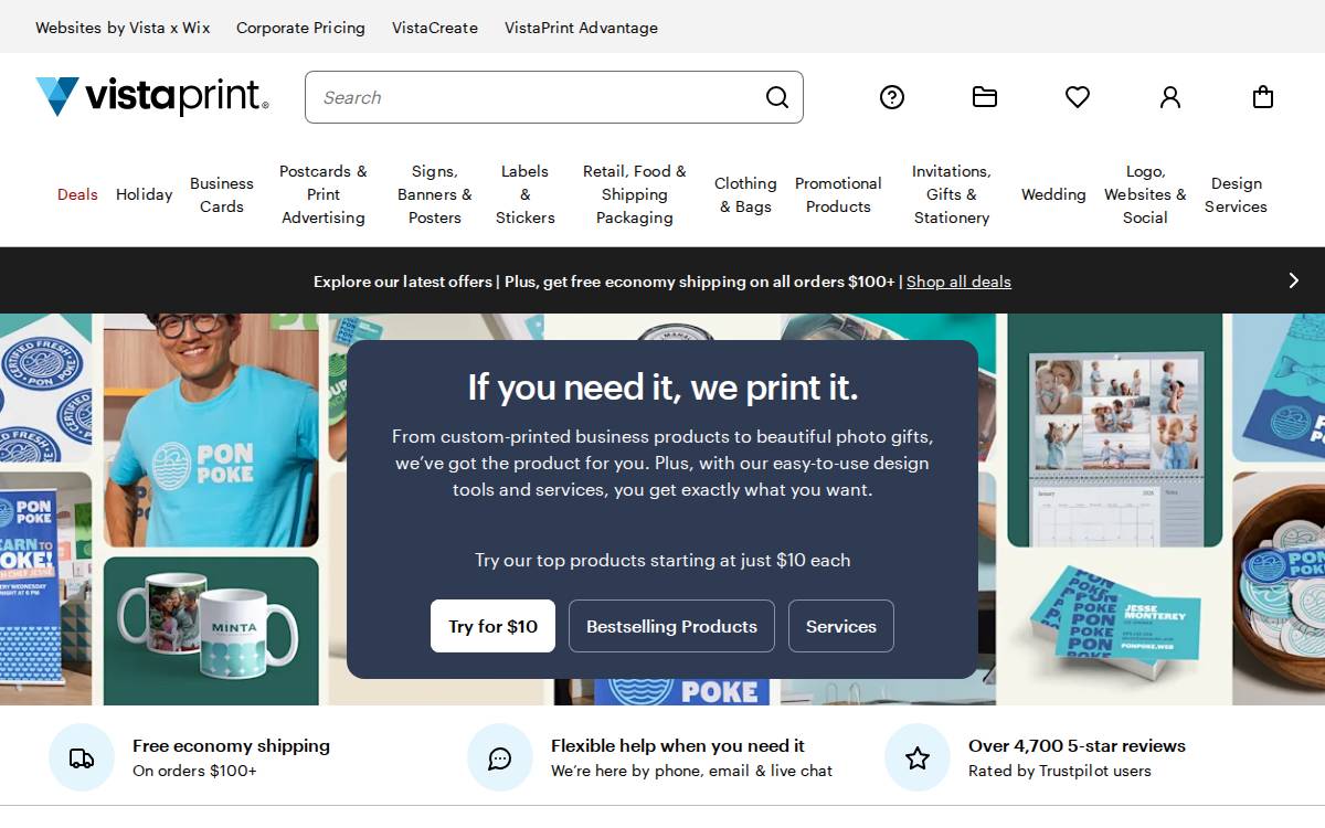 Vistaprint website preview