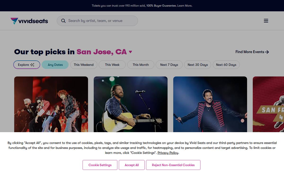 Vivid Seats website preview