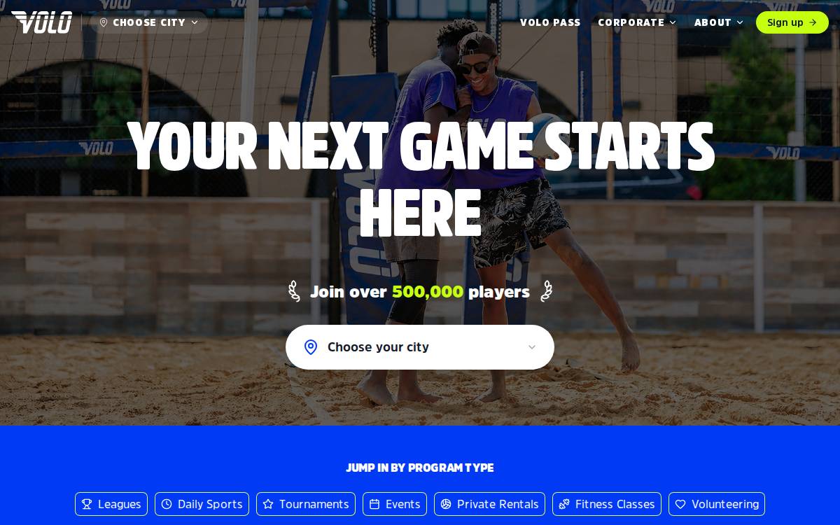 Volo Sports website preview
