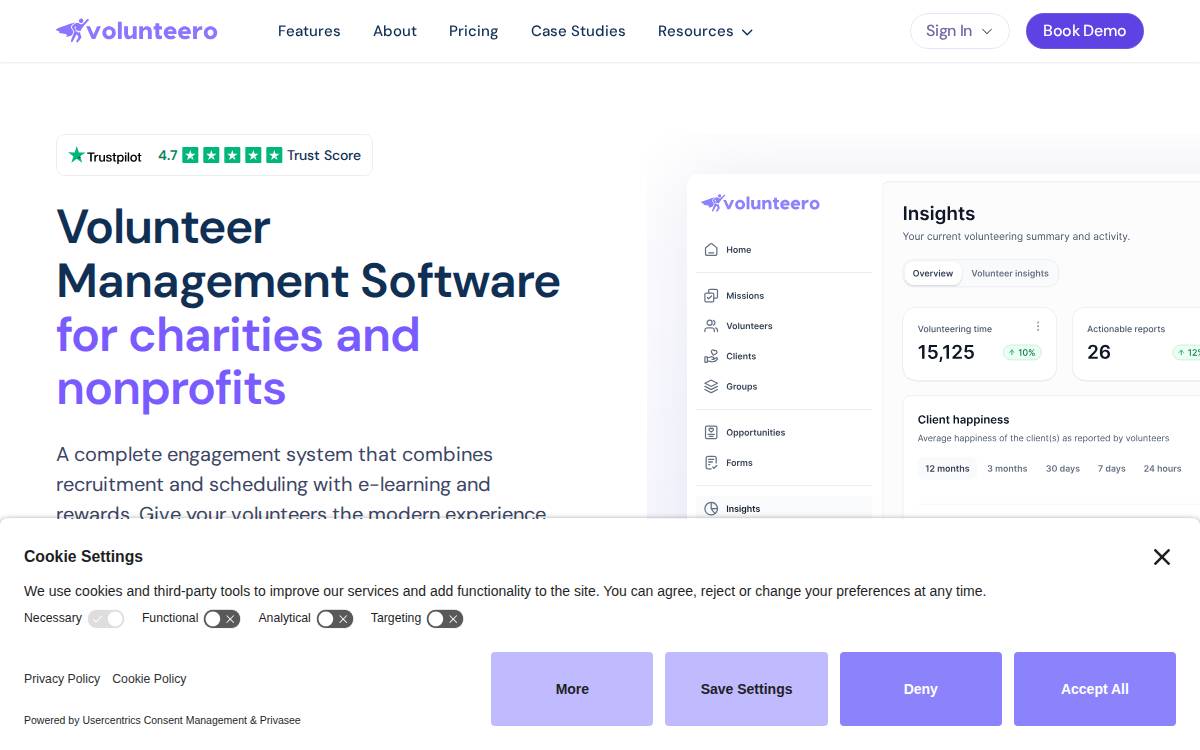Volunteero website preview
