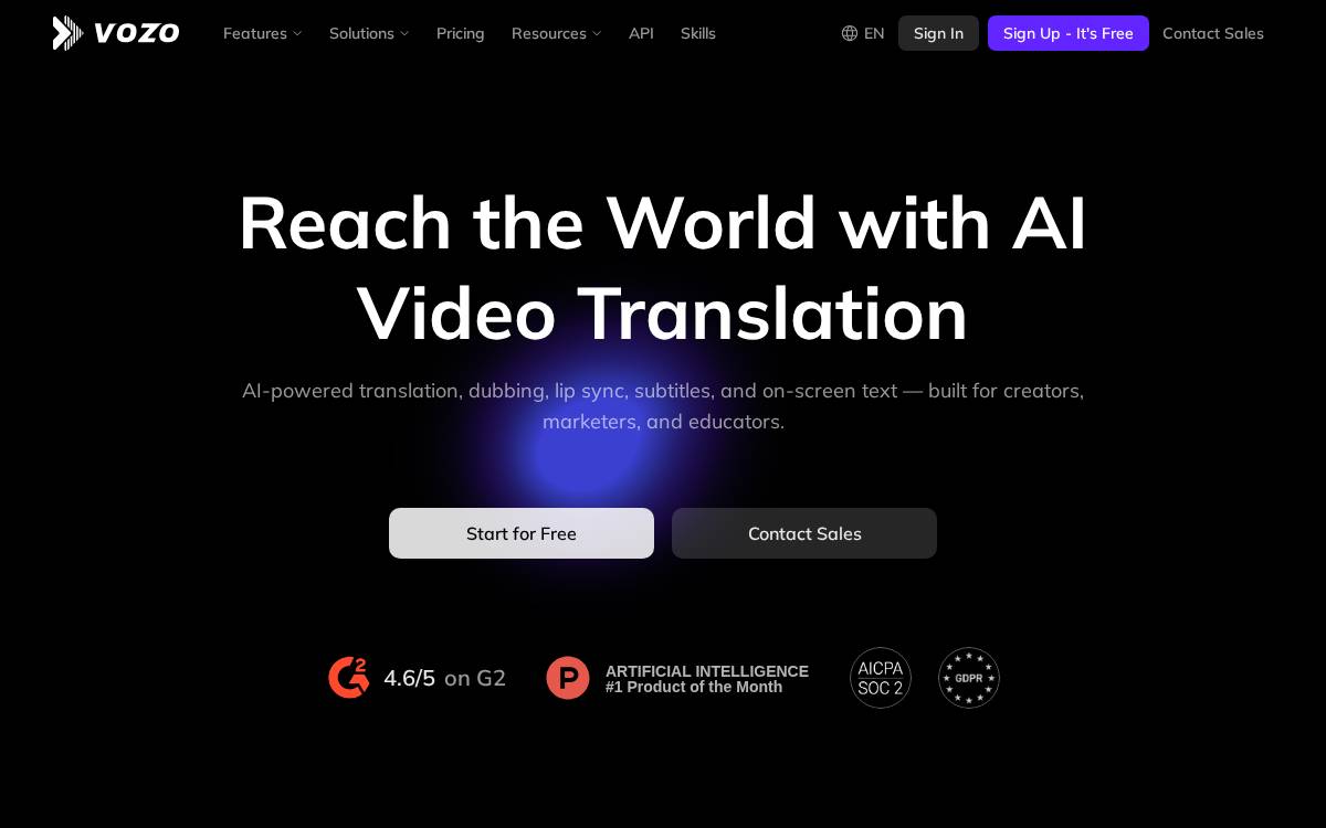 Vozo AI website preview