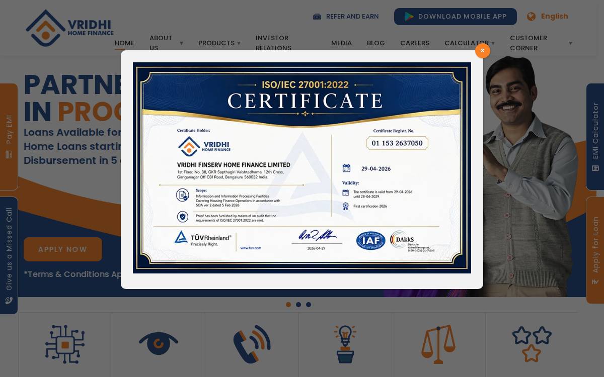 Vridhi Home Finance website preview