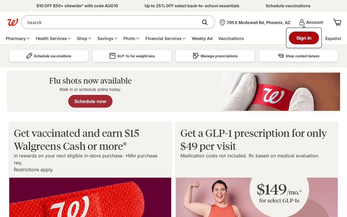 Walgreens website preview