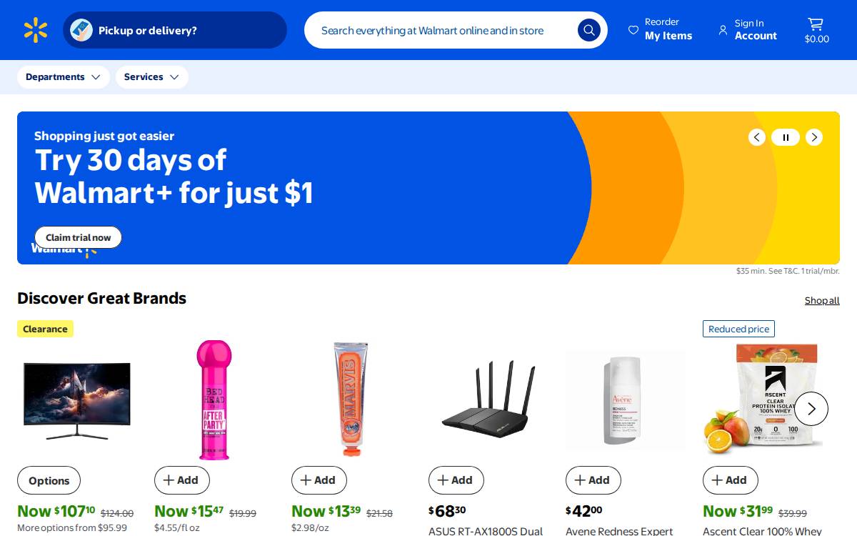 Walmart website preview