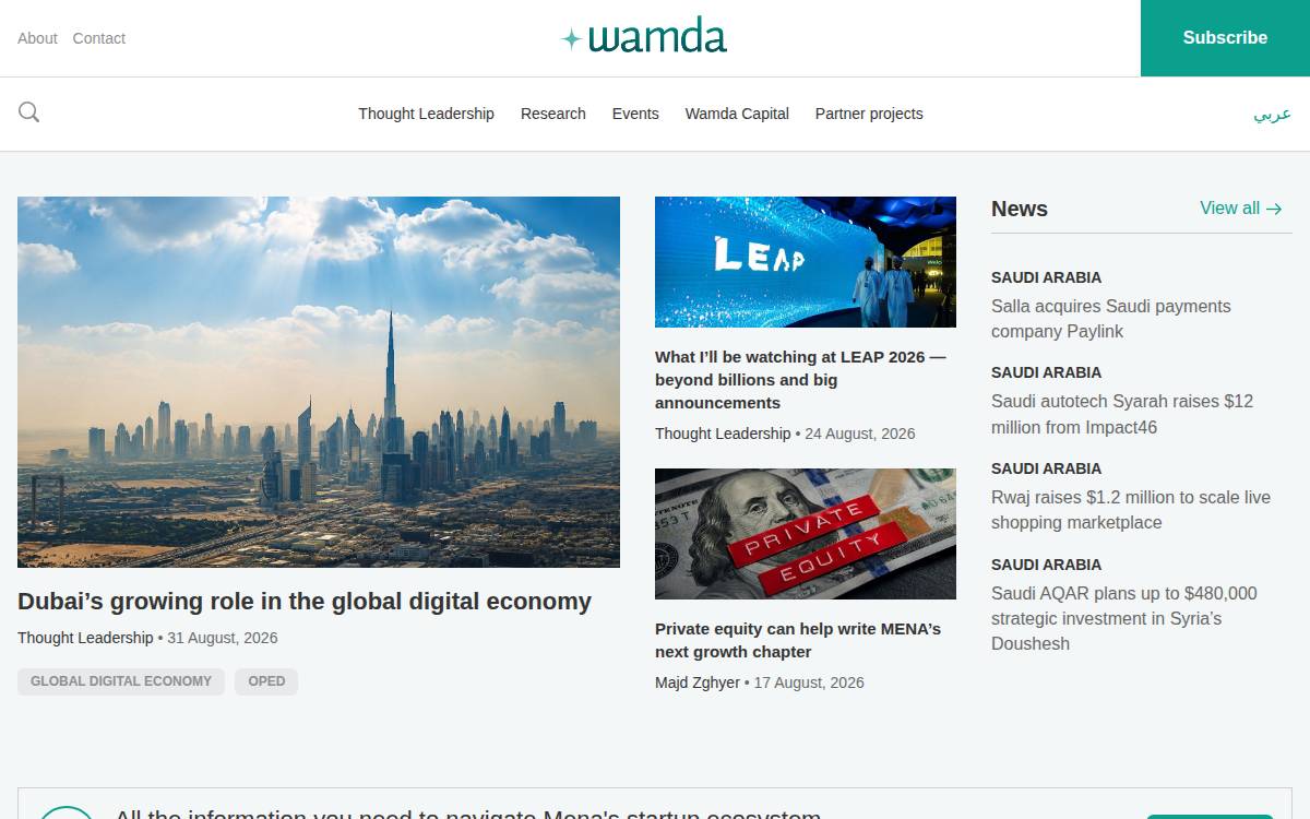 Wamda website preview