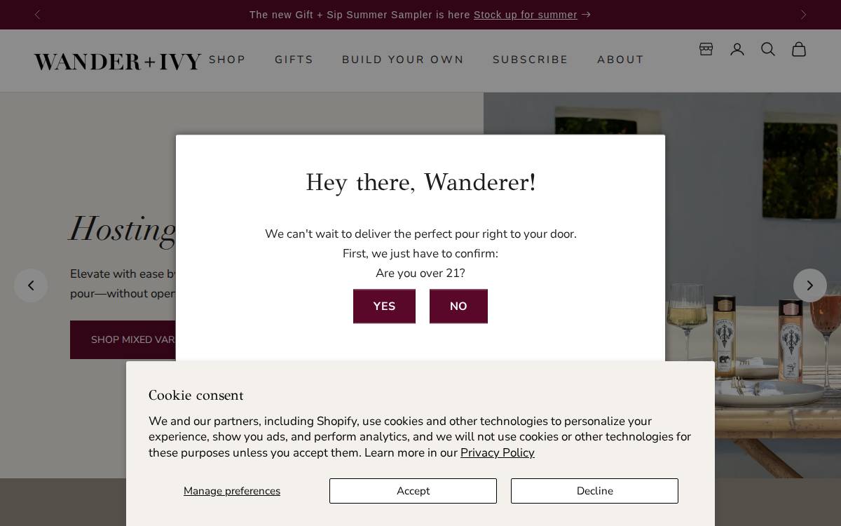 Wander + Ivy Food & Beverage website preview