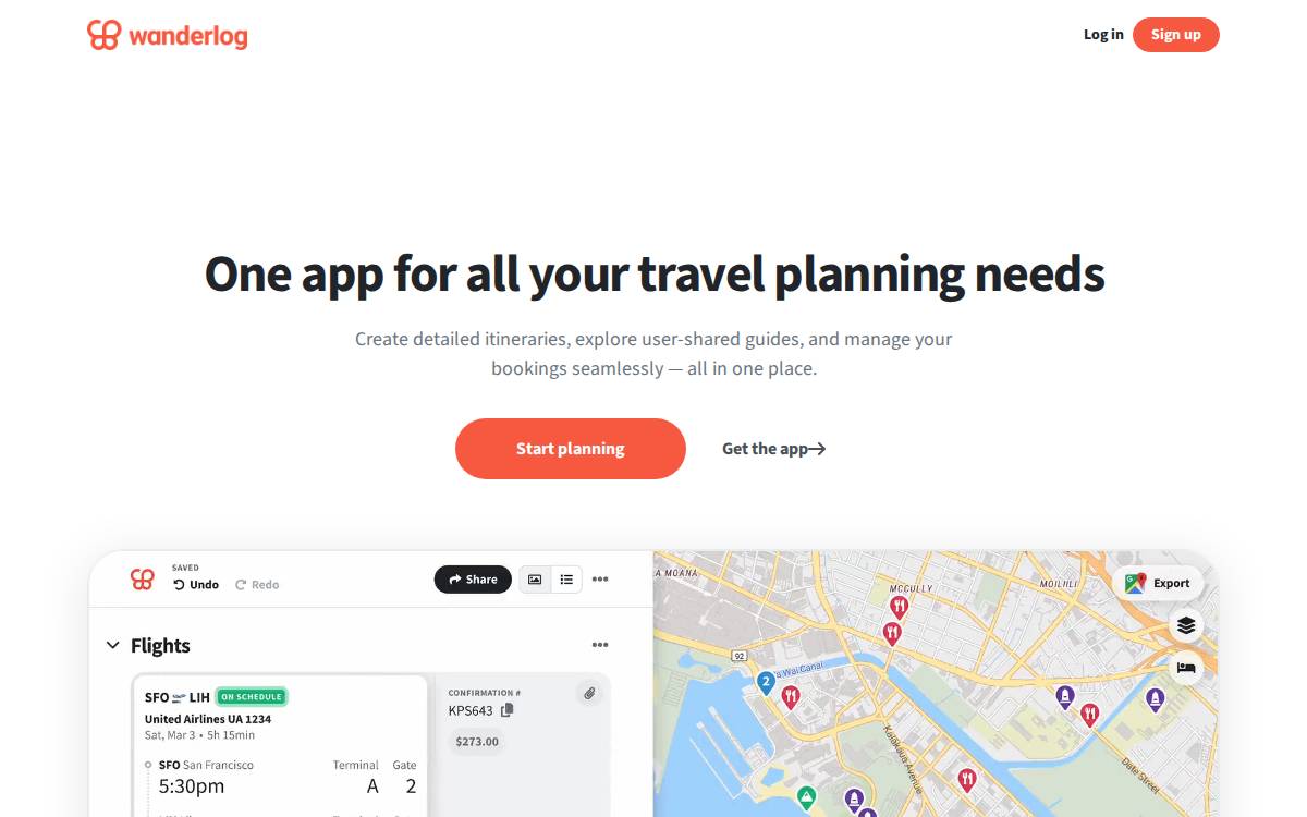 Wanderlog website preview
