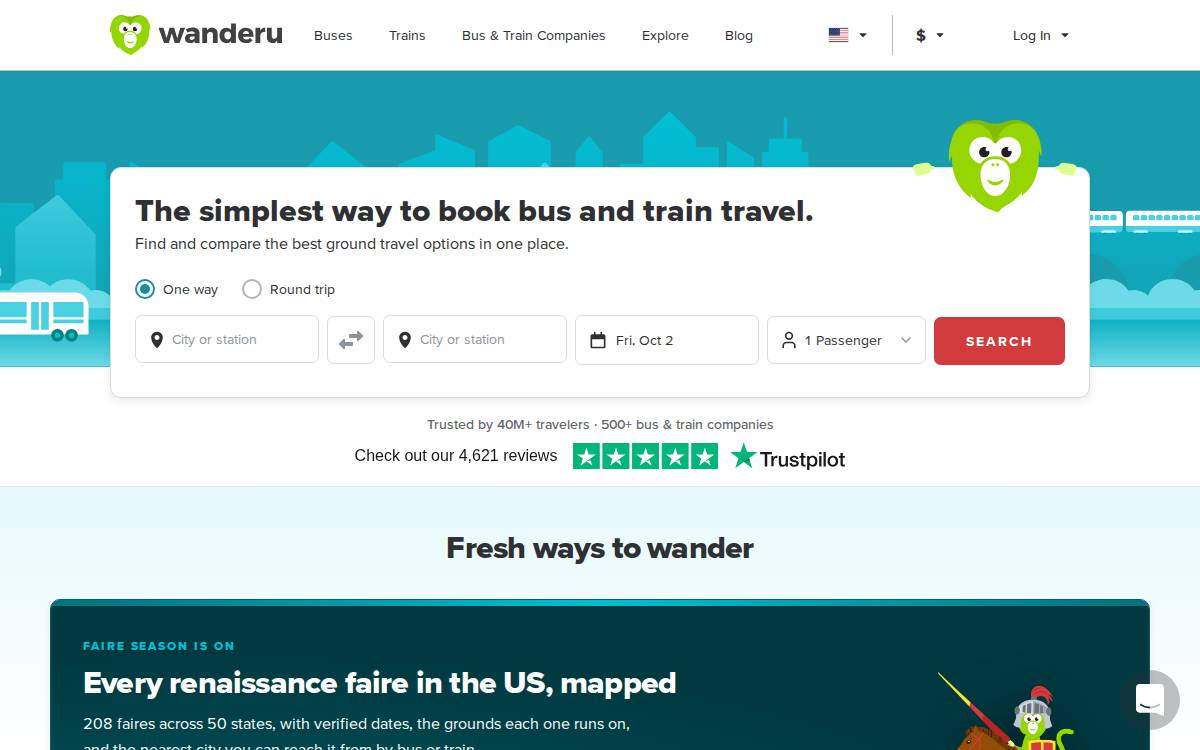 Wanderu website preview