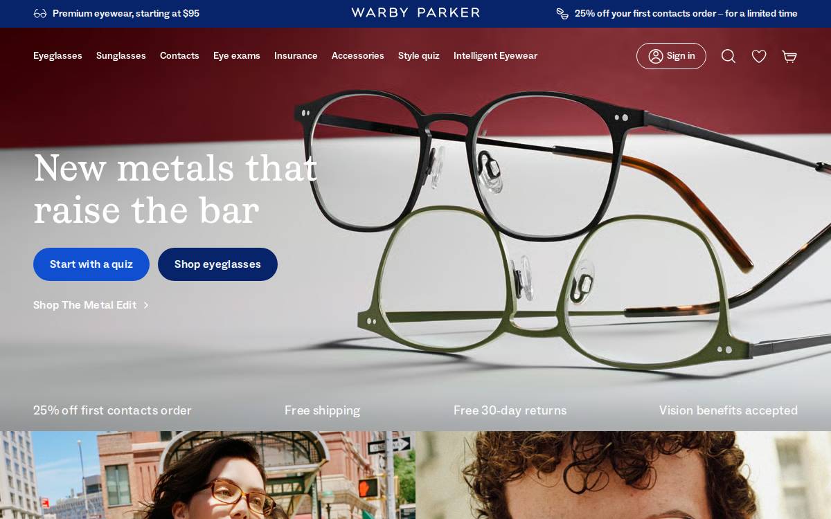 Warby Parker website preview