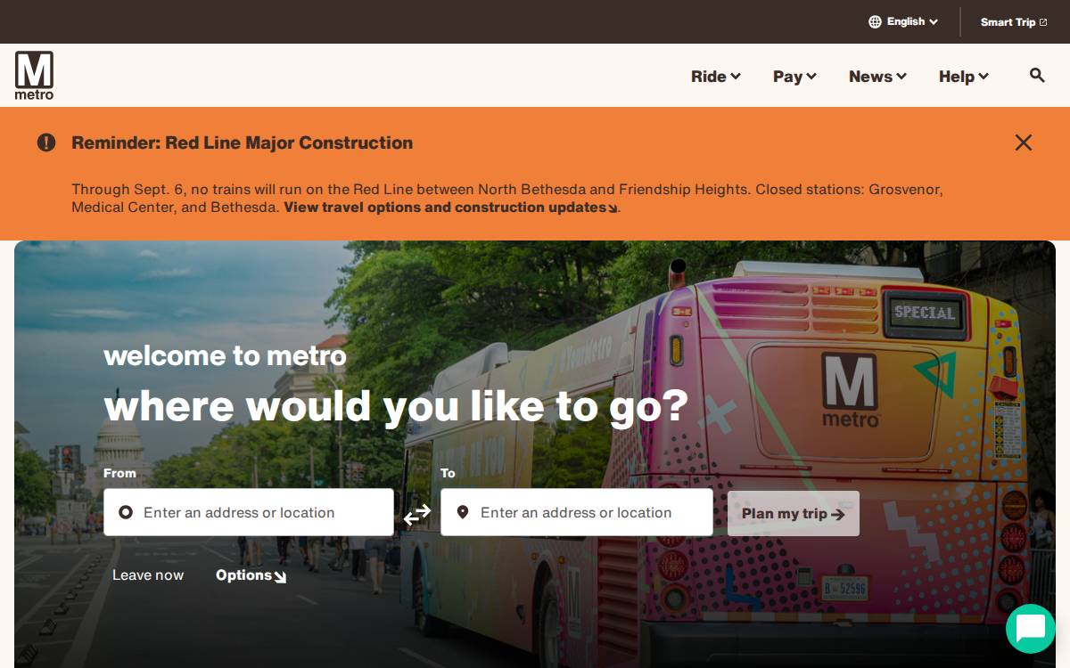 Washington Metropolitan Area Transit Authority website preview