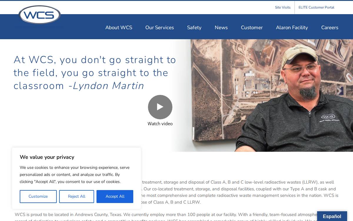 Waste Control Specialists website preview