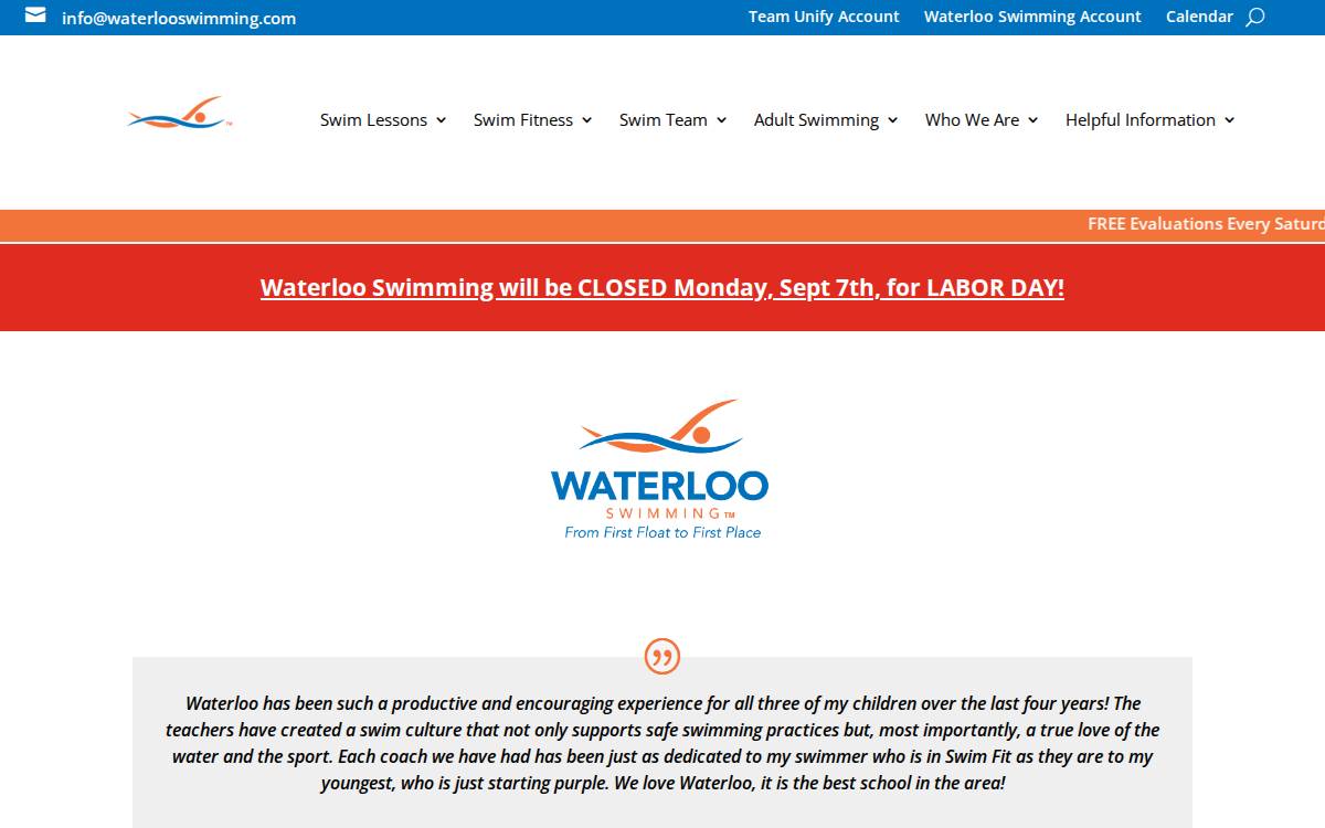 Waterloo Swimming website preview