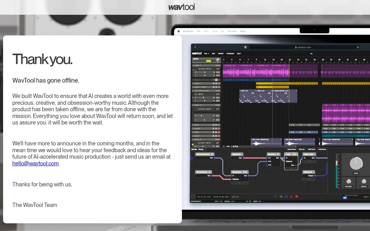 WavTool AI-accelerated music production website preview