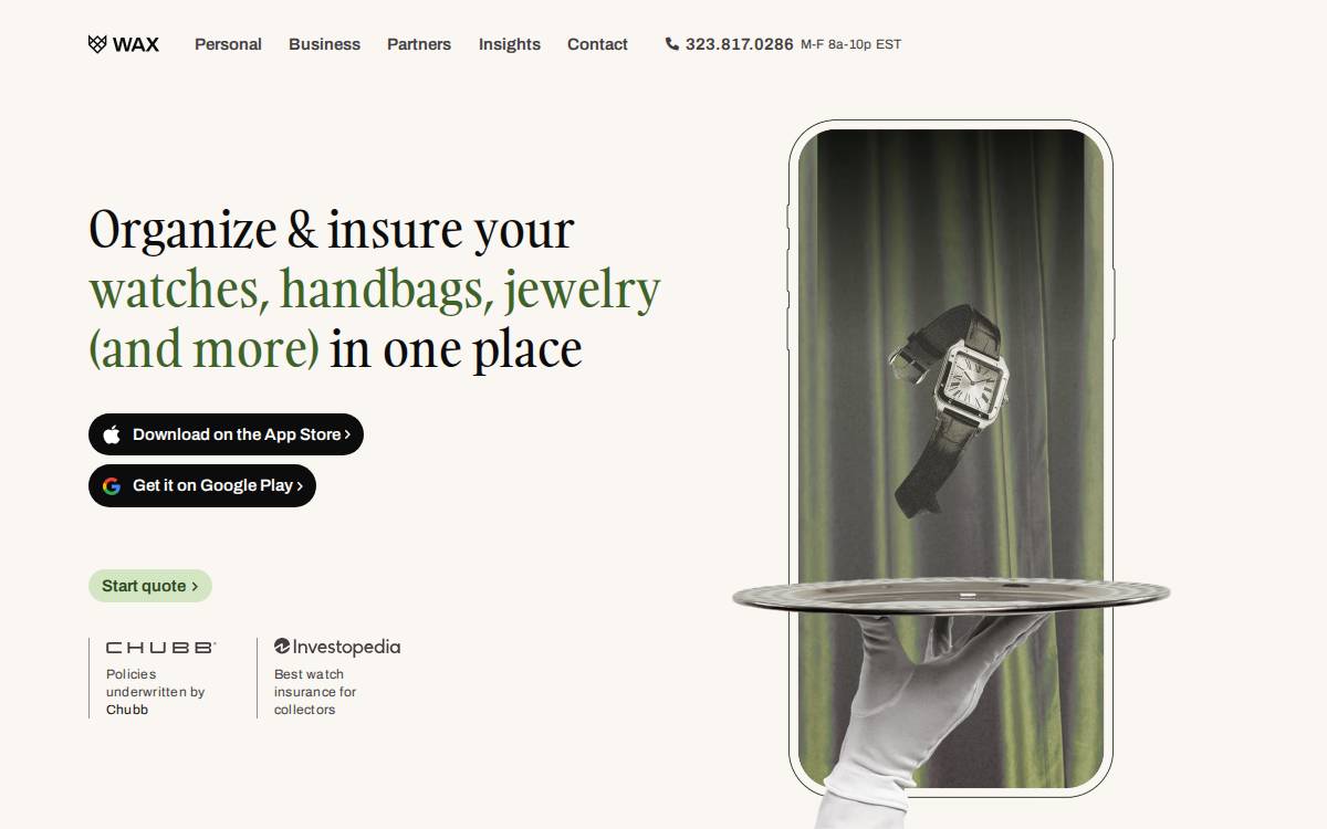 Wax Insurance website preview
