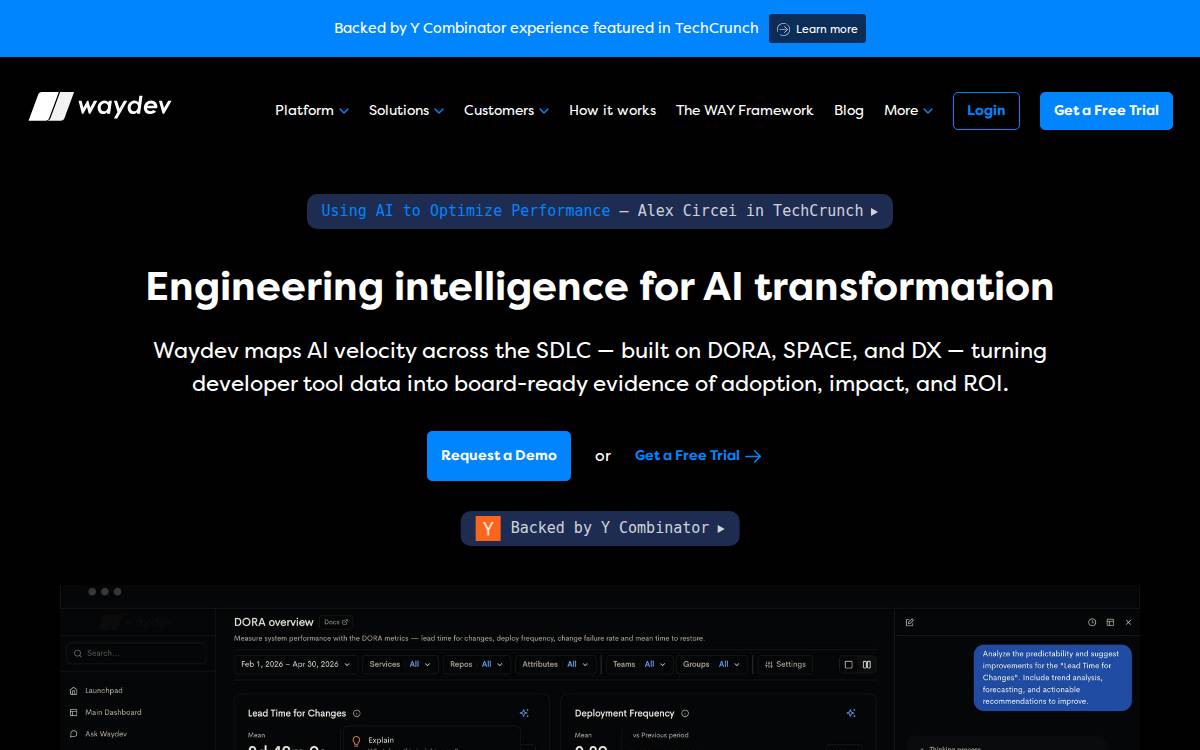 Waydev website preview