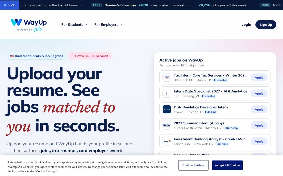 WayUp website preview