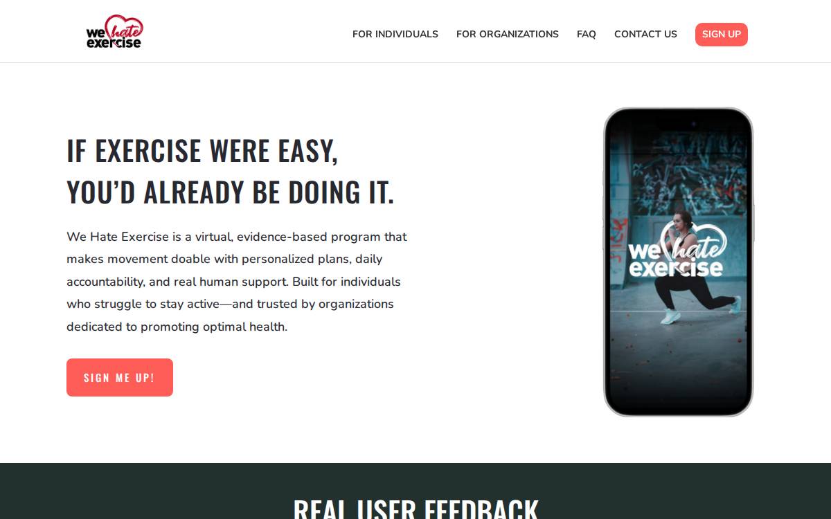 We Hate Exercise website preview