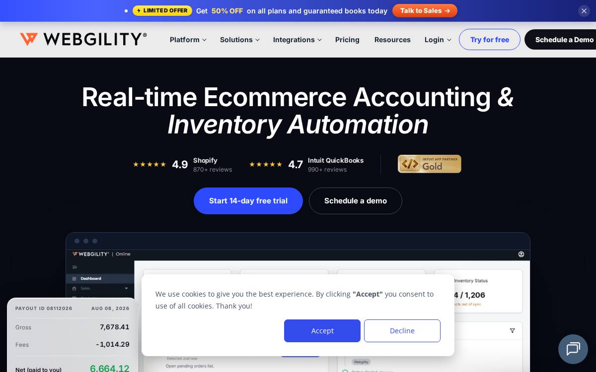 Webgility website preview