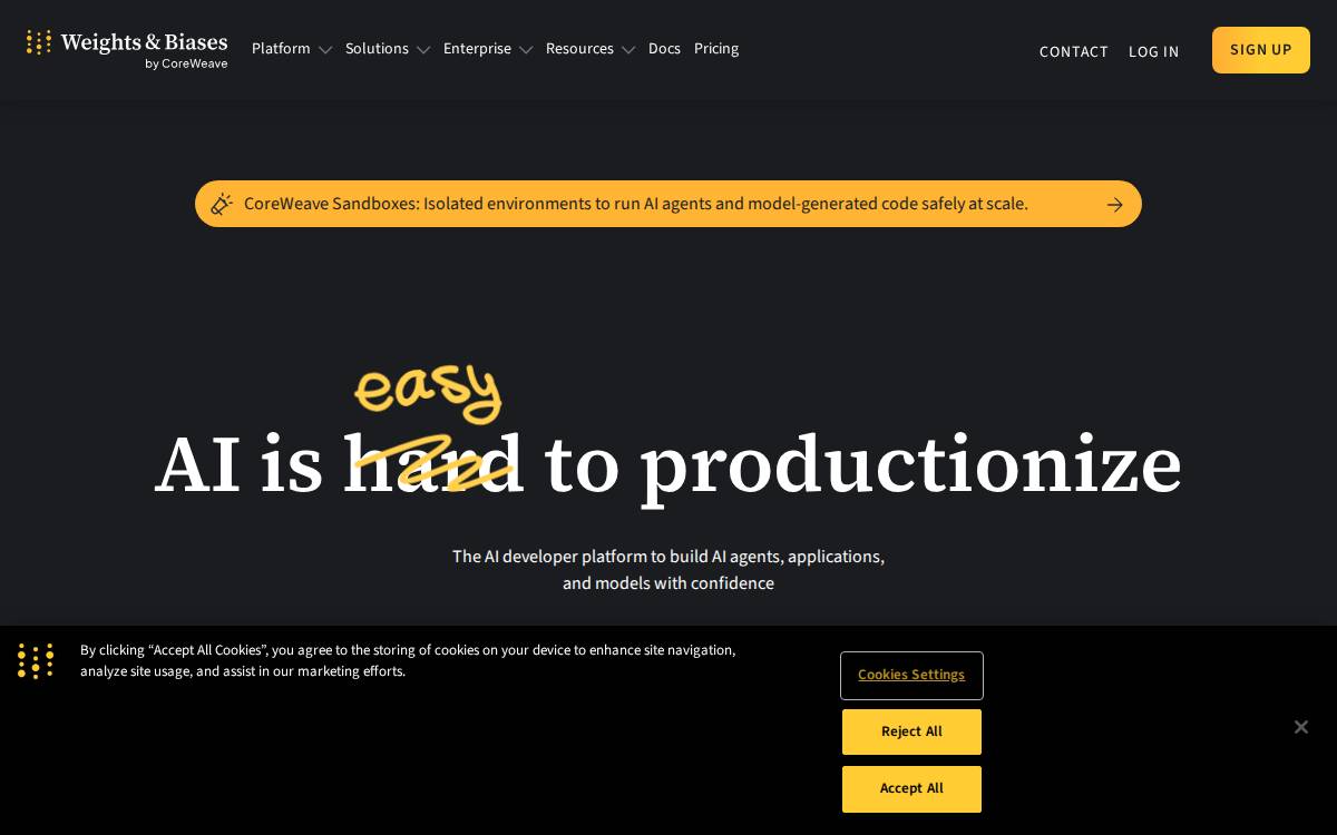 Weights & Biases website preview