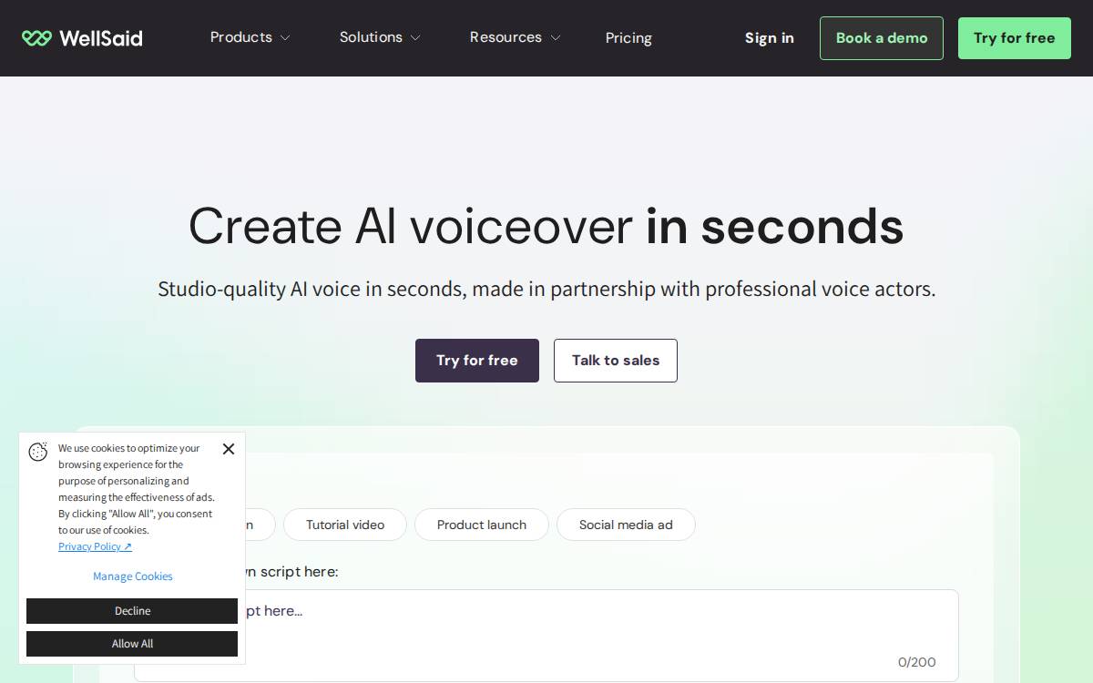 WellSaid Labs website preview