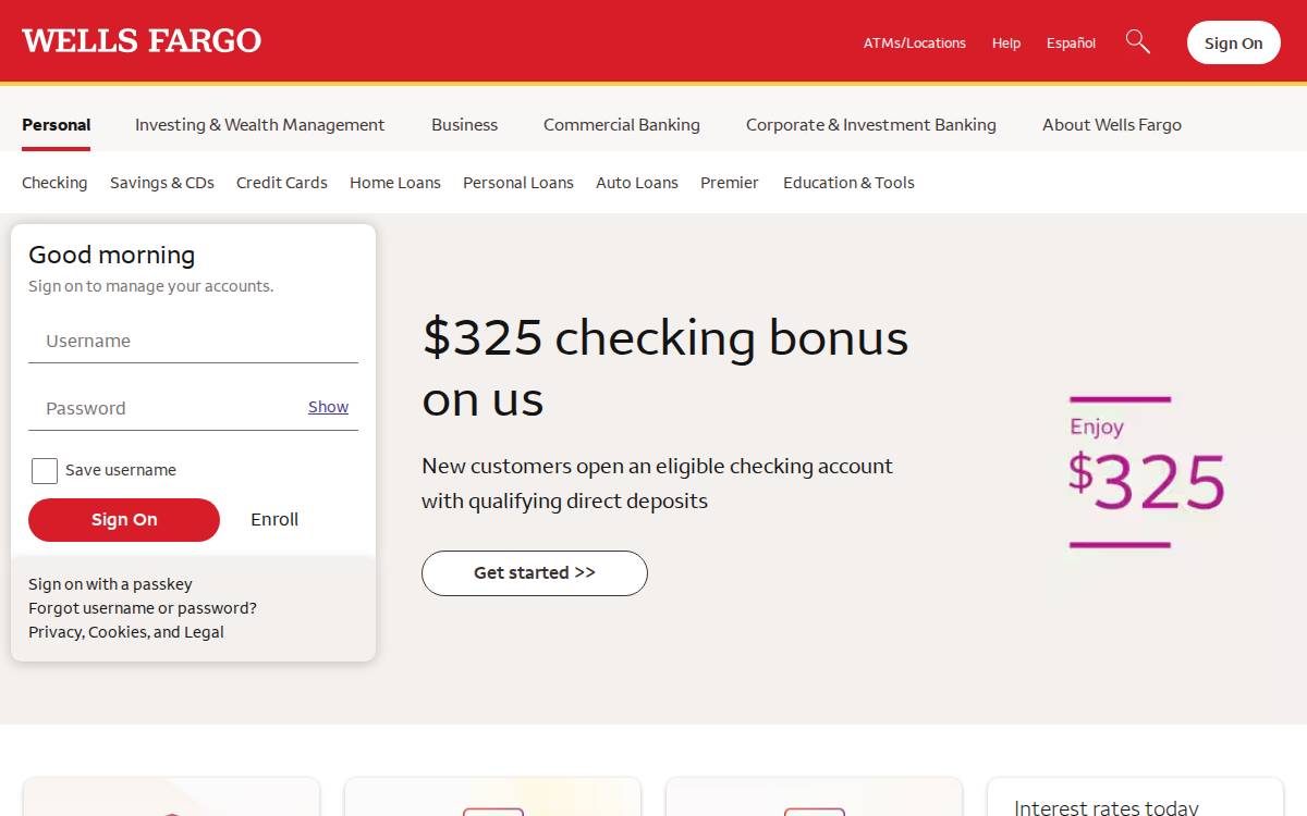 Wellsfargo website preview