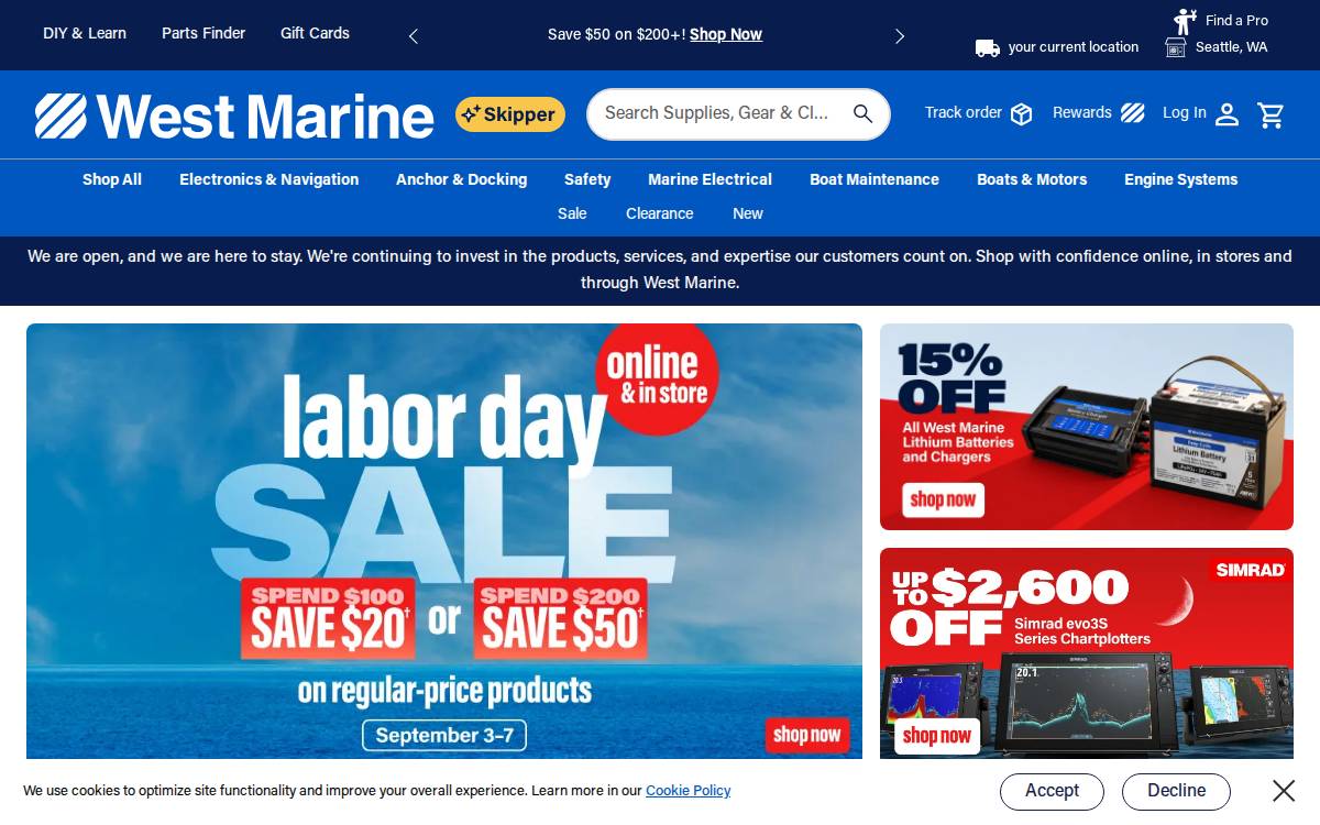 West Marine website preview